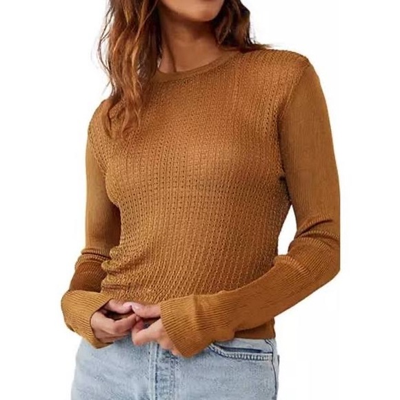 FREE PEOPLE NWT H2O Crew Pullover Tiger Eye - Picture 3 of 6